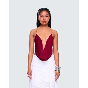 Finesse Ginger Burgundy Backless Cowl Top Stone Chain Straps Size S 24-T079-BURS